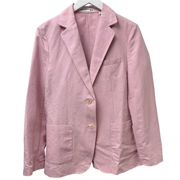 Ines de la Fressange Uniqlo Pink Blazer Size Large Linen Cotton Womens Jacket - Picture 1 of 9